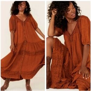 Free People Sunday Stroll Burnt Orange Maxi Dress